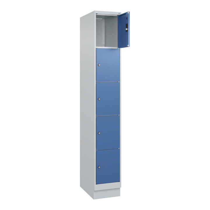 C+P Schließfachschrank Classic PLUS, Sockel, 1 Abteil, 1950x300x500mm, 7035/5023 Innenhöhe Gefach oben (oberes 365 mm Front RAL 5023 Fernblau
