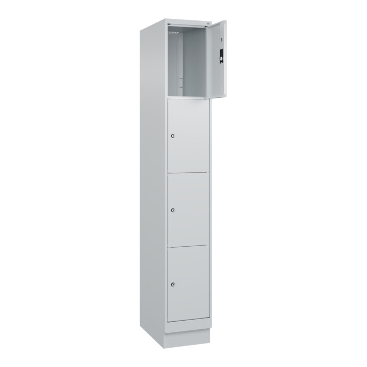 C+P Schließfachschrank Classic PLUS, Sockel, 1 Abteil, 1950x300x500mm, 7035/7035 Innenhöhe Gefach oben (oberes 453 mm Front RAL 7035 Lichtgrau