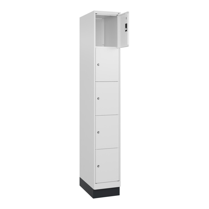 C+P Schließfachschrank Classic PLUS, Sockel, 1 Abteil, 1950x300x500mm, 9016/9016 Innenhöhe Gefach oben (oberes 365 mm Front RAL 9016 Verkehrsweiß