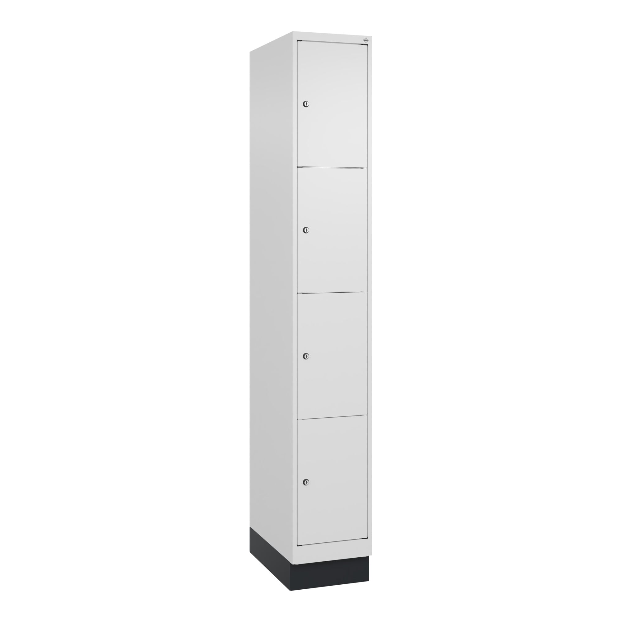 C+P Schließfachschrank Classic PLUS, Sockel, 1 Abteil, 1950x300x500mm, 9016/9016 Innenhöhe Gefach oben (oberes 453 mm Front RAL 9016 Verkehrsweiß ; C