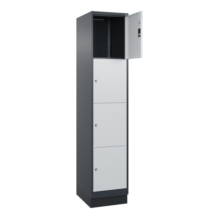 C+P Schließfachschrank Classic PLUS, Sockel, 1 Abteil, 1950x400x500mm, 7016/7035 Innenhöhe Gefach oben (oberes 453 mm Front RAL 7035 Lichtgrau