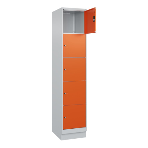 C+P Schließfachschrank Classic PLUS, Sockel, 1 Abteil, 1950x400x500mm, 7035/2004 Innenhöhe Gefach oben (oberes 365 mm Front RAL 2004 Reinorange