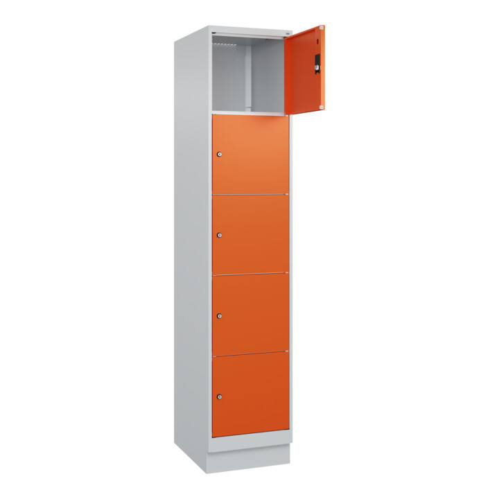C+P Schließfachschrank Classic PLUS, Sockel, 1 Abteil, 1950x400x500mm, 7035/2004 Innenhöhe Gefach oben (oberes 365 mm Front RAL 2004 Reinorange