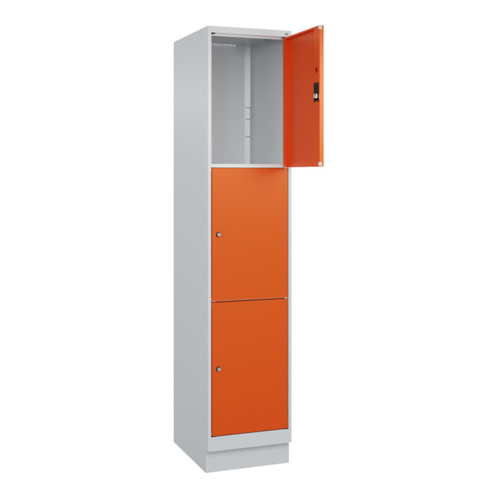 C+P Schließfachschrank Classic PLUS, Sockel, 1 Abteil, 1950x400x500mm, 7035/2004 Innenhöhe Gefach oben (oberes 599 mm Front RAL 2004 Reinorange