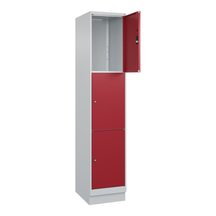C+P Schließfachschrank Classic PLUS, Sockel, 1 Abteil, 1950x400x500mm, 7035/3003 Innenhöhe Gefach oben (oberes 599 mm Front RAL 3003 Rubinrot