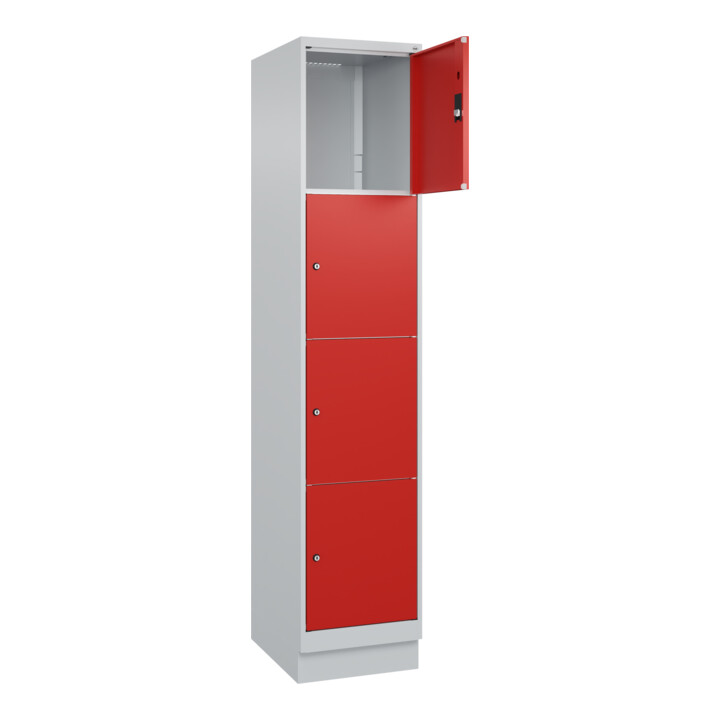 C+P Schließfachschrank Classic PLUS, Sockel, 1 Abteil, 1950x400x500mm, 7035/3020 Innenhöhe Gefach oben (oberes 453 mm Front RAL 3020 Verkehrsrot