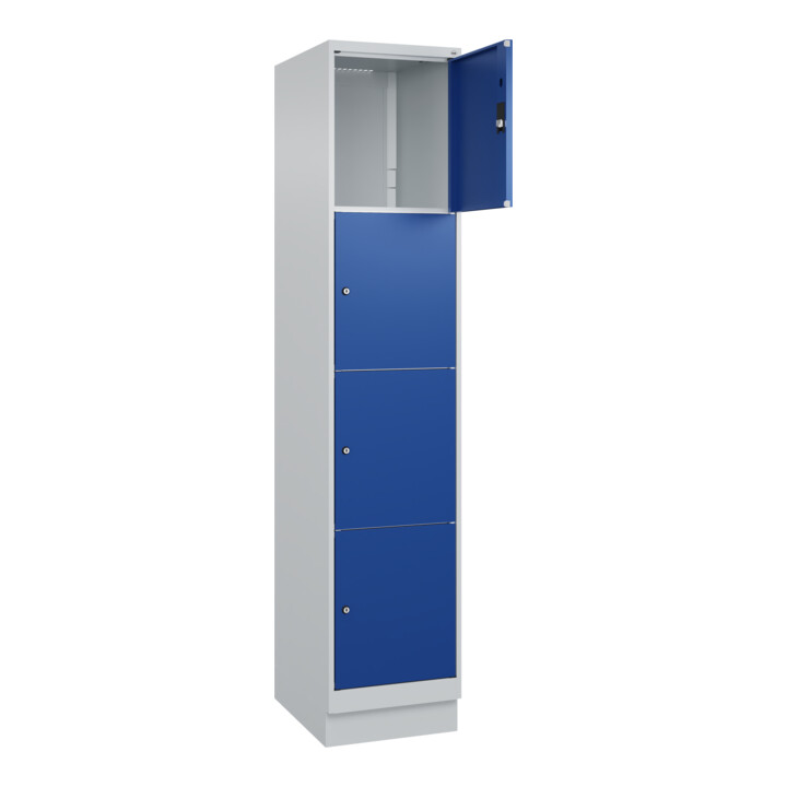 C+P Schließfachschrank Classic PLUS, Sockel, 1 Abteil, 1950x400x500mm, 7035/5010 Innenhöhe Gefach oben (oberes 453 mm Front RAL 5010 Enzianblau