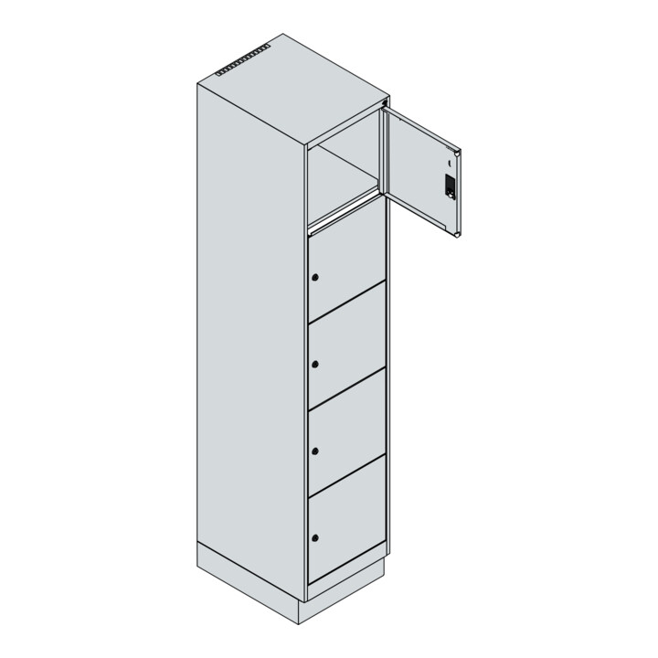 C+P Schließfachschrank Classic PLUS, Sockel, 1 Abteil, 1950x400x500mm, 7035/7016 Innenhöhe Gefach oben (oberes 365 mm Front RAL 7016 Anthrazitgrau