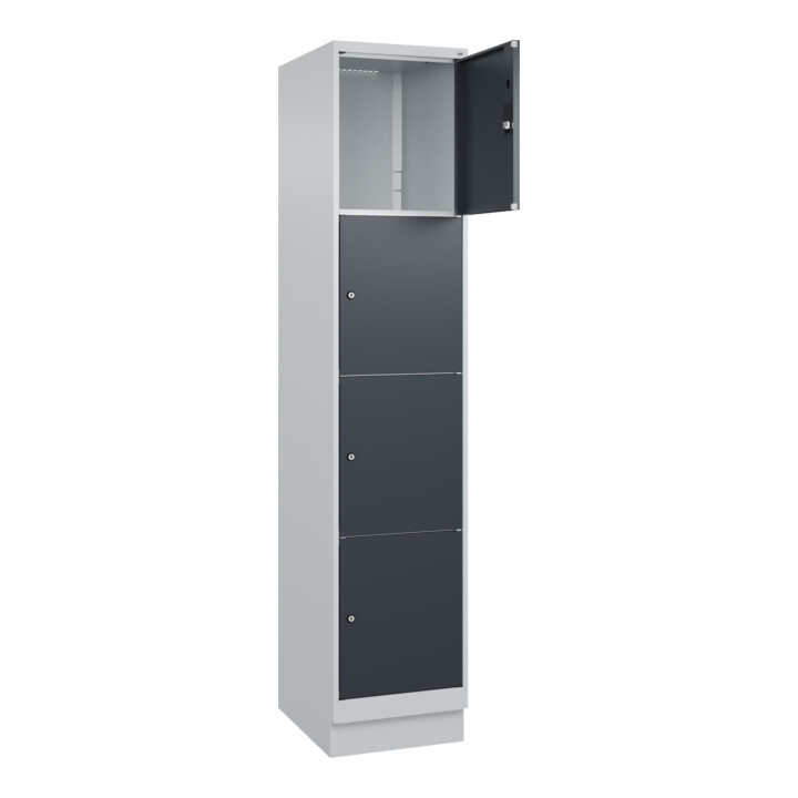 C+P Schließfachschrank Classic PLUS, Sockel, 1 Abteil, 1950x400x500mm, 7035/7016 Innenhöhe Gefach oben (oberes 453 mm Front RAL 7016 Anthrazitgrau
