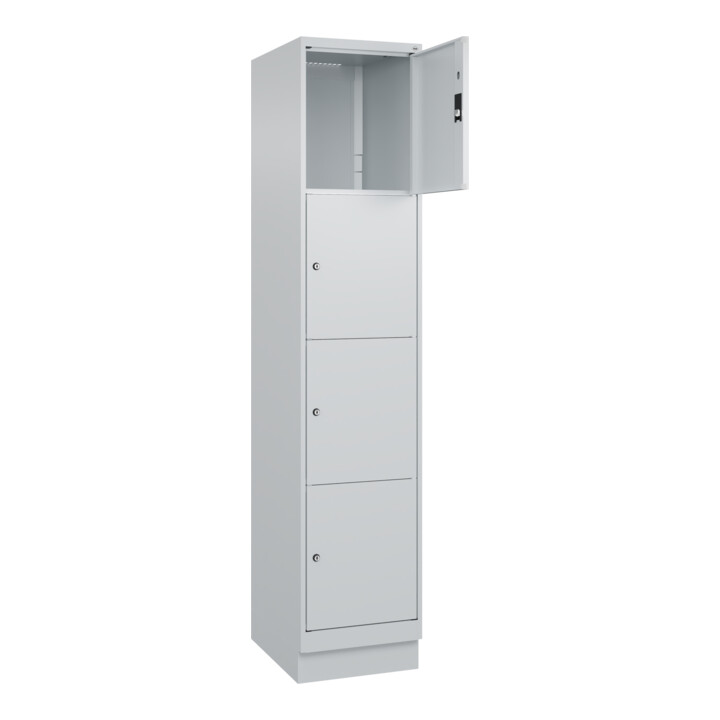 C+P Schließfachschrank Classic PLUS, Sockel, 1 Abteil, 1950x400x500mm, 7035/7035 Innenhöhe Gefach oben (oberes 453 mm Front RAL 7035 Lichtgrau