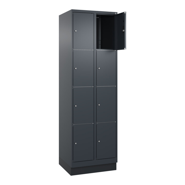 C+P Schließfachschrank Classic PLUS, Sockel, 2 Abteile, 1950x600x500mm, 7016/701 Innenhöhe Gefach oben (oberes 453 mm Front RAL 7016 Anthrazitgrau