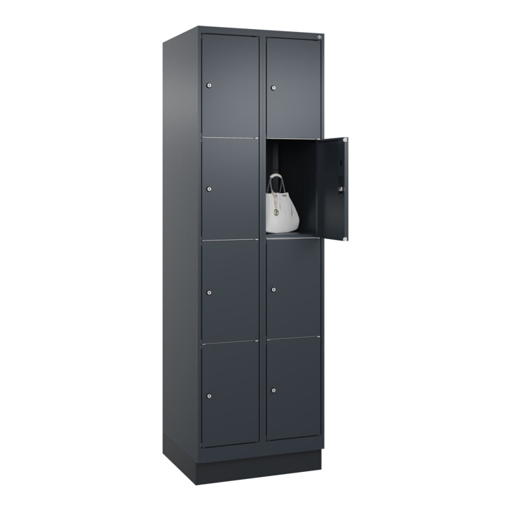 C+P Schließfachschrank Classic PLUS, Sockel, 2 Abteile, 1950x600x500mm, 7016/701 Innenhöhe Gefach oben (oberes 453 mm Front RAL 7016 Anthrazitgrau
