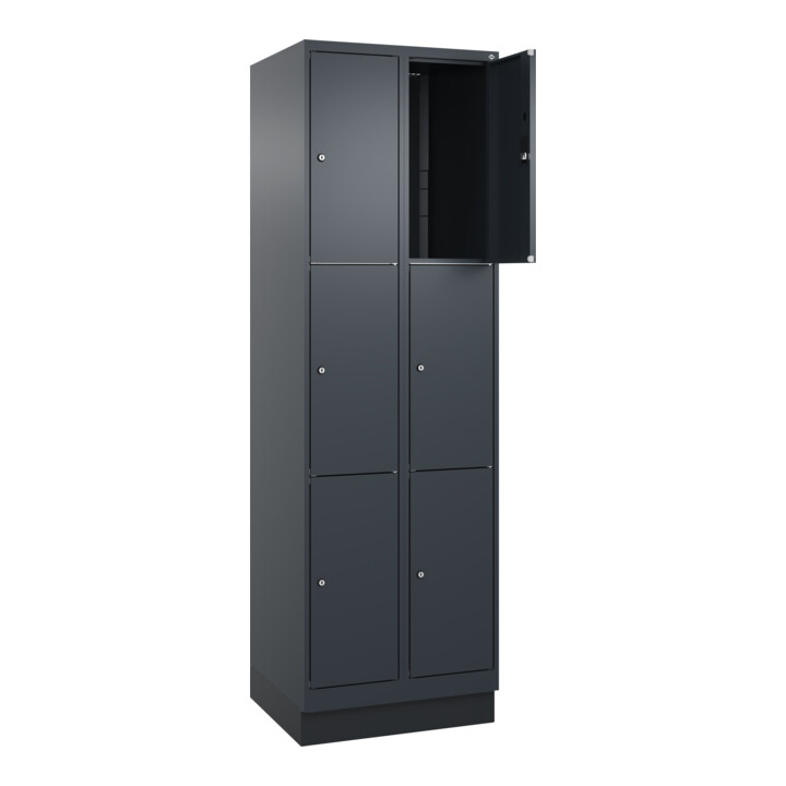 C+P Schließfachschrank Classic PLUS, Sockel, 2 Abteile, 1950x600x500mm, 7016/701 Innenhöhe Gefach oben (oberes 599 mm Front RAL 7016 Anthrazitgrau