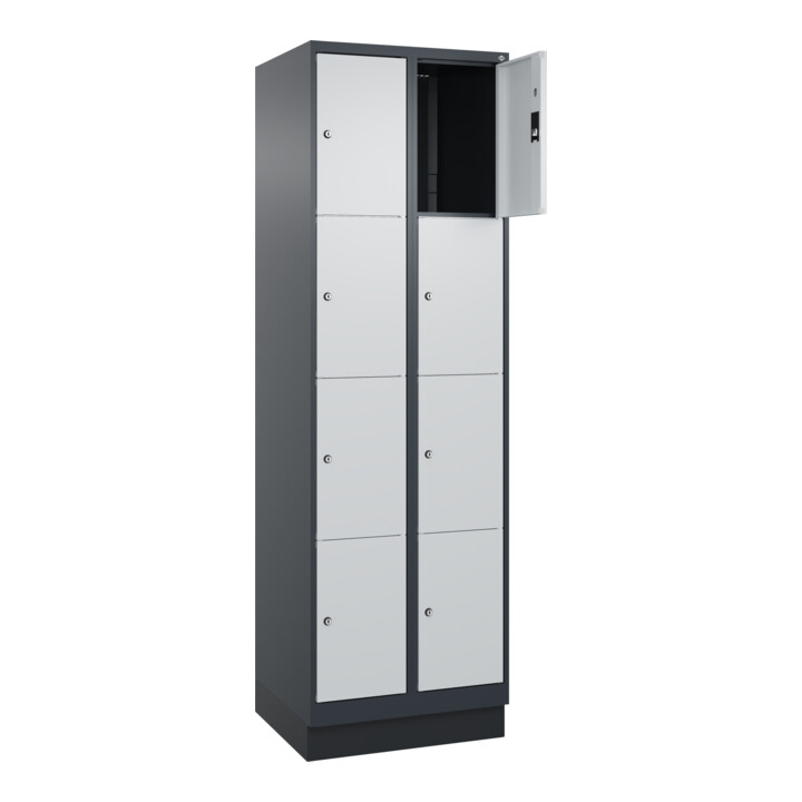C+P Schließfachschrank Classic PLUS, Sockel, 2 Abteile, 1950x600x500mm, 7016/703 Innenhöhe Gefach oben (oberes 453 mm Front RAL 7035 Lichtgrau