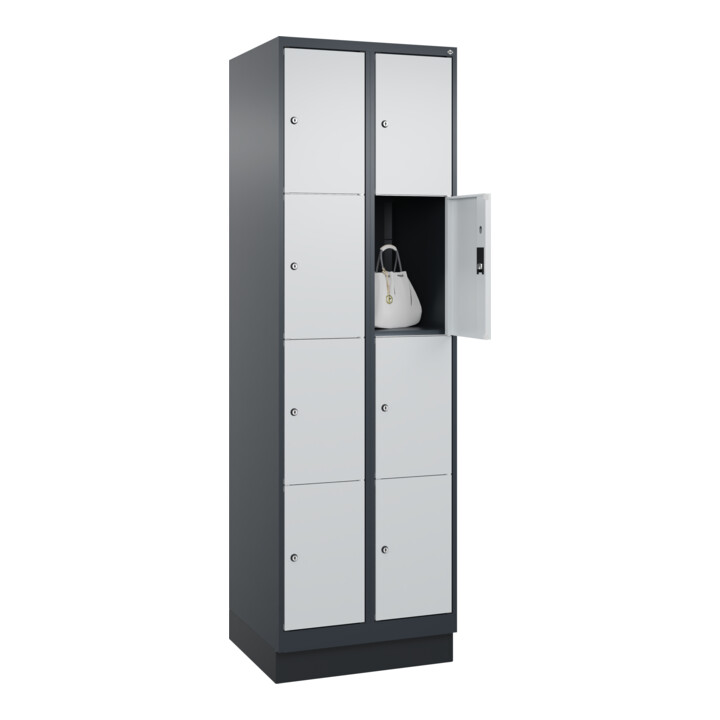 C+P Schließfachschrank Classic PLUS, Sockel, 2 Abteile, 1950x600x500mm, 7016/703 Innenhöhe Gefach oben (oberes 453 mm Front RAL 7035 Lichtgrau