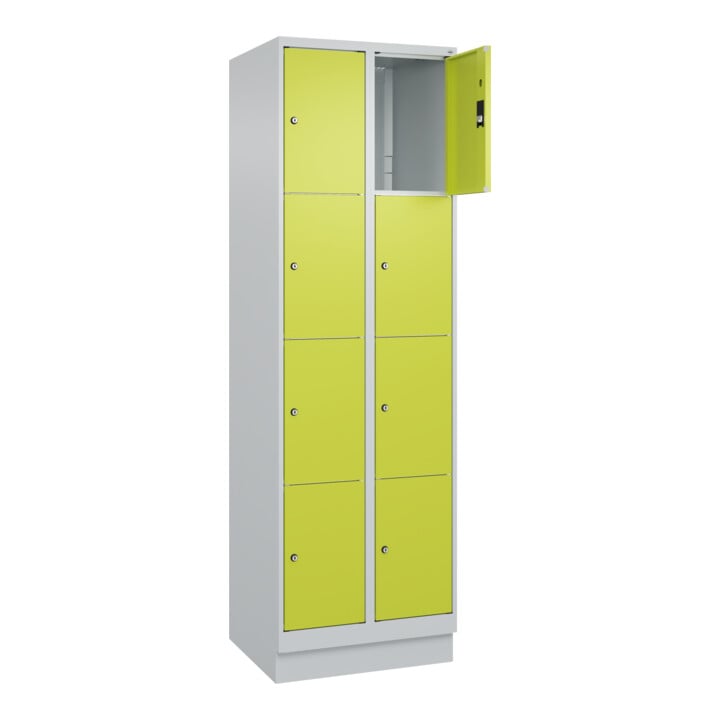 C+P Schließfachschrank Classic PLUS, Sockel, 2 Abteile, 1950x600x500mm, 7035/002 Innenhöhe Gefach oben (oberes 453 mm Front 1108060 RDS Viridingrün