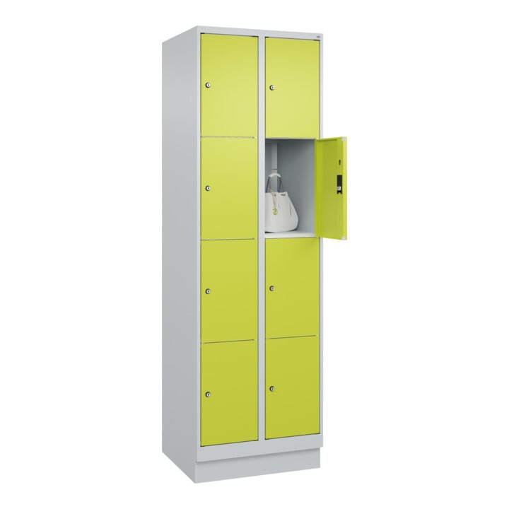 C+P Schließfachschrank Classic PLUS, Sockel, 2 Abteile, 1950x600x500mm, 7035/002 Innenhöhe Gefach oben (oberes 453 mm Front 1108060 RDS Viridingrün