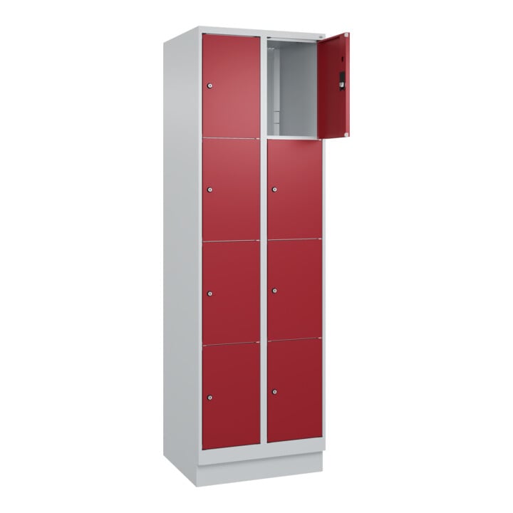 C+P Schließfachschrank Classic PLUS, Sockel, 2 Abteile, 1950x600x500mm, 7035/300 Innenhöhe Gefach oben (oberes 453 mm Front RAL 3003 Rubinrot