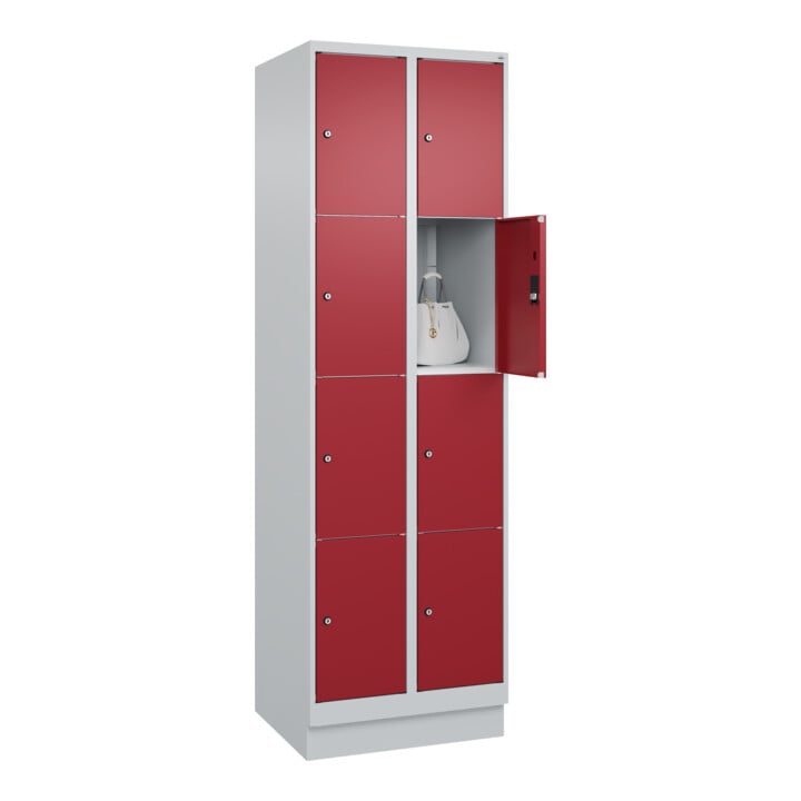 C+P Schließfachschrank Classic PLUS, Sockel, 2 Abteile, 1950x600x500mm, 7035/300 Innenhöhe Gefach oben (oberes 453 mm Front RAL 3003 Rubinrot