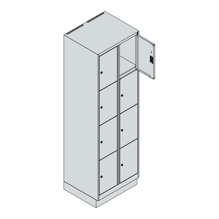C+P Schließfachschrank Classic PLUS, Sockel, 2 Abteile, 1950x600x500mm, 7035/300 Innenhöhe Gefach oben (oberes 453 mm Front RAL 3003 Rubinrot