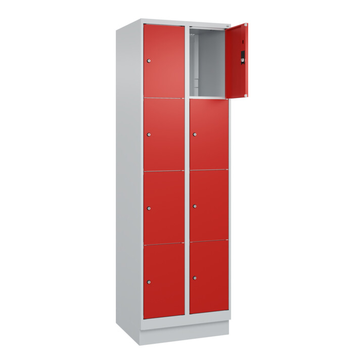 C+P Schließfachschrank Classic PLUS, Sockel, 2 Abteile, 1950x600x500mm, 7035/302 Innenhöhe Gefach oben (oberes 453 mm Front RAL 3020 Verkehrsrot