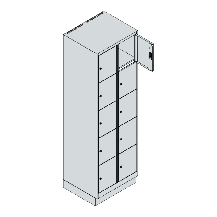 C+P Schließfachschrank Classic PLUS, Sockel, 2 Abteile, 1950x600x500mm, 7035/703 Innenhöhe Gefach oben (oberes 365 mm Front RAL 7035 Lichtgrau