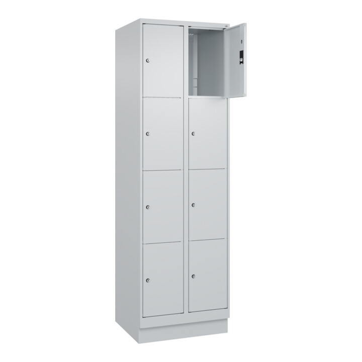 C+P Schließfachschrank Classic PLUS, Sockel, 2 Abteile, 1950x600x500mm, 7035/703 Innenhöhe Gefach oben (oberes 453 mm Front RAL 7035 Lichtgrau