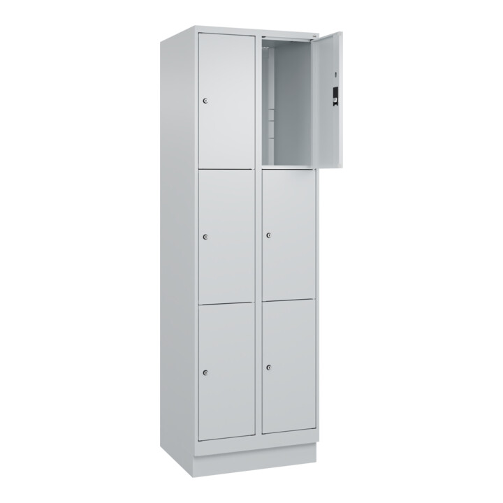 C+P Schließfachschrank Classic PLUS, Sockel, 2 Abteile, 1950x600x500mm, 7035/703 Innenhöhe Gefach oben (oberes 599 mm Front RAL 7035 Lichtgrau