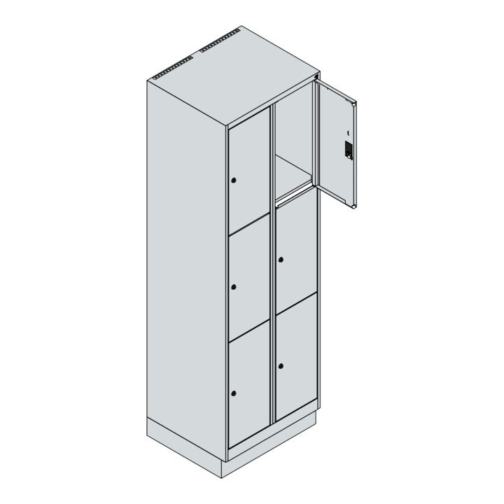 C+P Schließfachschrank Classic PLUS, Sockel, 2 Abteile, 1950x600x500mm, 7035/703 Innenhöhe Gefach oben (oberes 599 mm Front RAL 7035 Lichtgrau