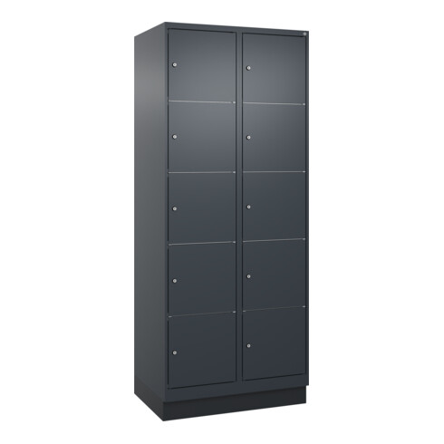 C+P Schließfachschrank Classic PLUS, Sockel, 2 Abteile, 1950x800x500mm, 7016/701 Innenhöhe Gefach oben (oberes 365 mm Front RAL 7016 Anthrazitgrau