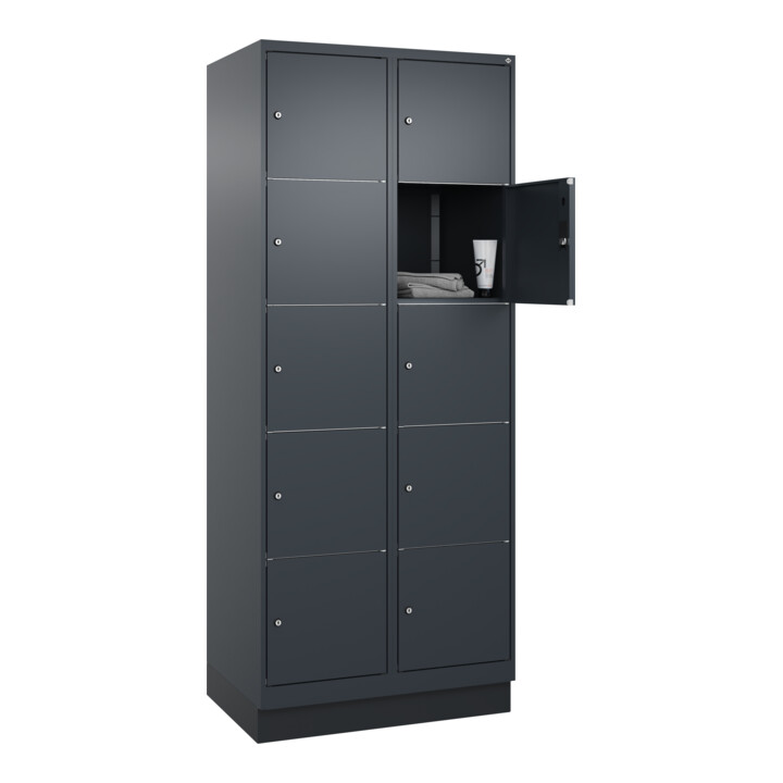 C+P Schließfachschrank Classic PLUS, Sockel, 2 Abteile, 1950x800x500mm, 7016/701 Innenhöhe Gefach oben (oberes 365 mm Front RAL 7016 Anthrazitgrau