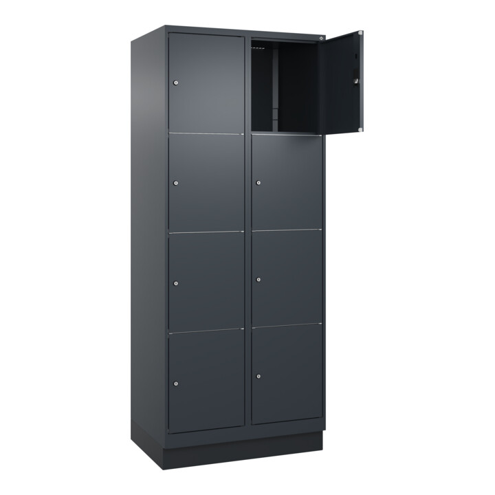 C+P Schließfachschrank Classic PLUS, Sockel, 2 Abteile, 1950x800x500mm, 7016/701 Innenhöhe Gefach oben (oberes 453 mm Front RAL 7016 Anthrazitgrau