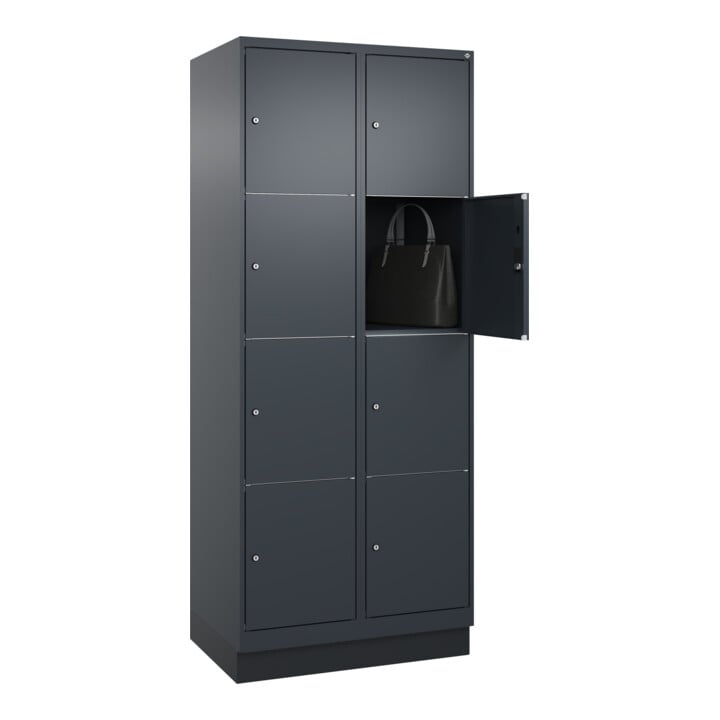 C+P Schließfachschrank Classic PLUS, Sockel, 2 Abteile, 1950x800x500mm, 7016/701 Innenhöhe Gefach oben (oberes 453 mm Front RAL 7016 Anthrazitgrau