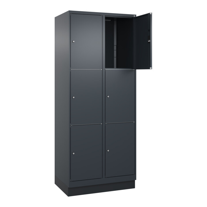 C+P Schließfachschrank Classic PLUS, Sockel, 2 Abteile, 1950x800x500mm, 7016/701 Innenhöhe Gefach oben (oberes 599 mm Front RAL 7016 Anthrazitgrau