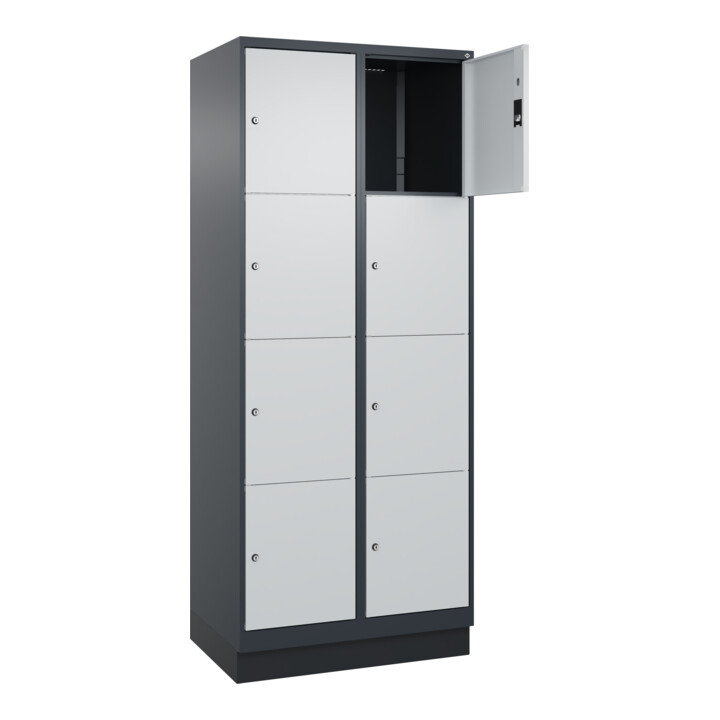 C+P Schließfachschrank Classic PLUS, Sockel, 2 Abteile, 1950x800x500mm, 7016/703 Innenhöhe Gefach oben (oberes 453 mm Front RAL 7035 Lichtgrau