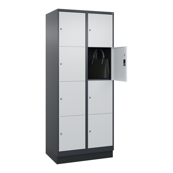 C+P Schließfachschrank Classic PLUS, Sockel, 2 Abteile, 1950x800x500mm, 7016/703 Innenhöhe Gefach oben (oberes 453 mm Front RAL 7035 Lichtgrau