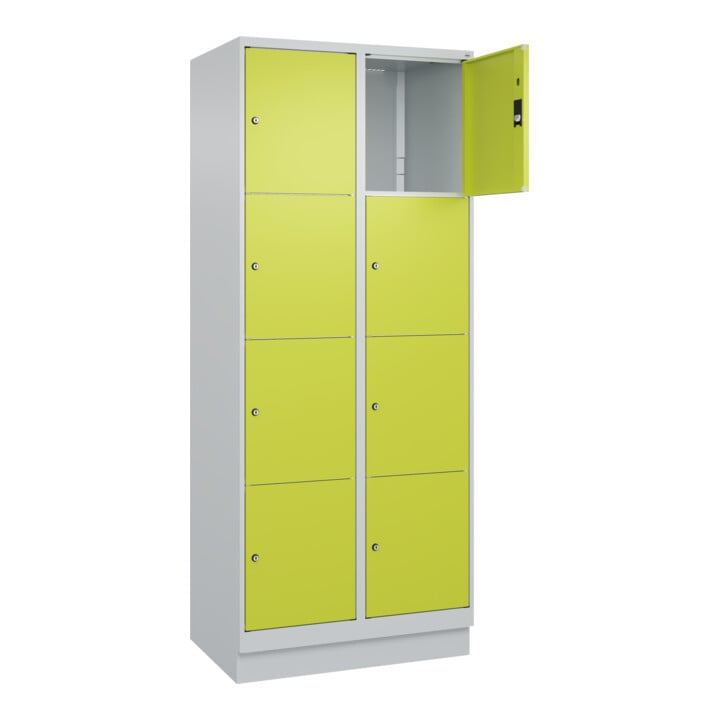 C+P Schließfachschrank Classic PLUS, Sockel, 2 Abteile, 1950x800x500mm, 7035/002 Innenhöhe Gefach oben (oberes 453 mm Front 1108060 RDS Viridingrün