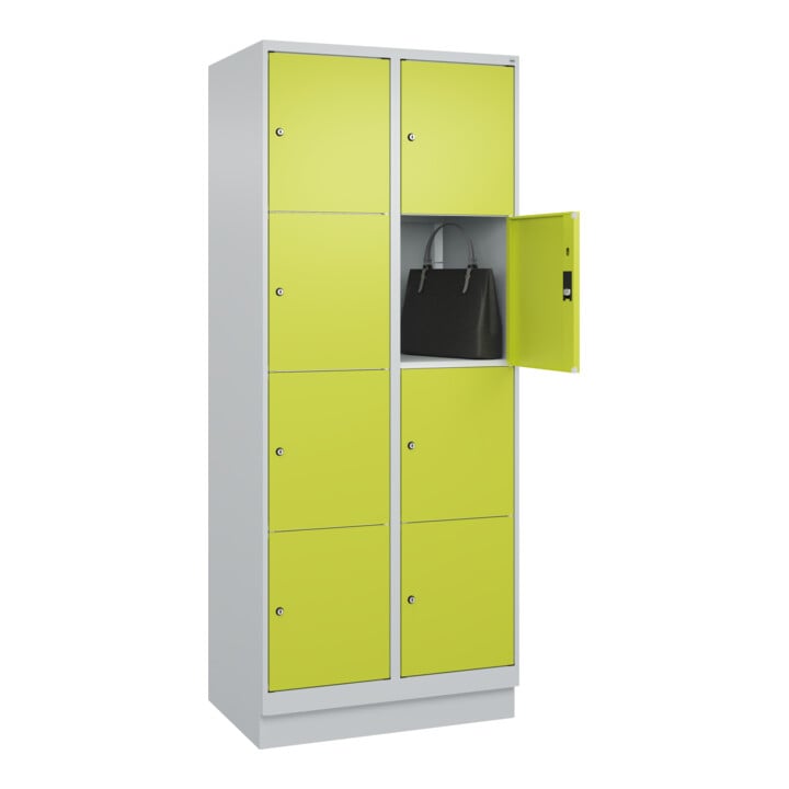 C+P Schließfachschrank Classic PLUS, Sockel, 2 Abteile, 1950x800x500mm, 7035/002 Innenhöhe Gefach oben (oberes 453 mm Front 1108060 RDS Viridingrün