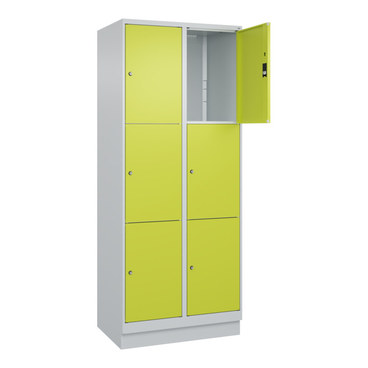 C+P Schließfachschrank Classic PLUS, Sockel, 2 Abteile, 1950x800x500mm, 7035/002 Innenhöhe Gefach oben (oberes 599 mm Front 1108060 RDS Viridingrün
