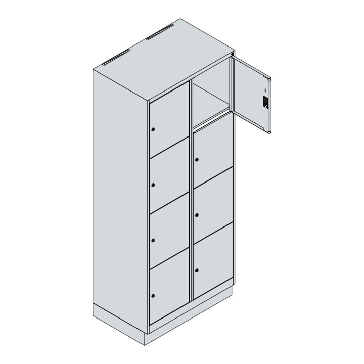 C+P Schließfachschrank Classic PLUS, Sockel, 2 Abteile, 1950x800x500mm, 7035/200 Innenhöhe Gefach oben (oberes 453 mm Front RAL 2004 Reinorange