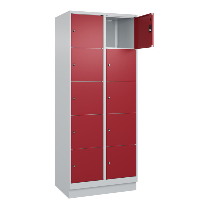 C+P Schließfachschrank Classic PLUS, Sockel, 2 Abteile, 1950x800x500mm, 7035/300 Innenhöhe Gefach oben (oberes 365 mm Front RAL 3003 Rubinrot