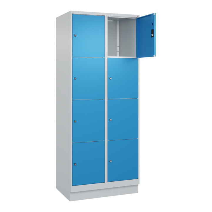 C+P Schließfachschrank Classic PLUS, Sockel, 2 Abteile, 1950x800x500mm, 7035/501 Innenhöhe Gefach oben (oberes 453 mm Front RAL 5012 Lichtblau