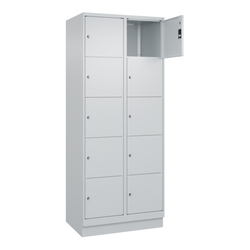 C+P Schließfachschrank Classic PLUS, Sockel, 2 Abteile, 1950x800x500mm, 7035/703 Innenhöhe Gefach oben (oberes 365 mm Front RAL 7035 Lichtgrau