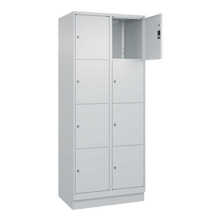 C+P Schließfachschrank Classic PLUS, Sockel, 2 Abteile, 1950x800x500mm, 7035/703 Innenhöhe Gefach oben (oberes 453 mm Front RAL 7035 Lichtgrau