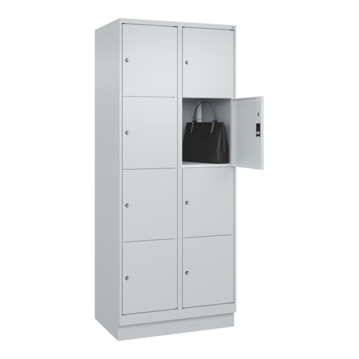 C+P Schließfachschrank Classic PLUS, Sockel, 2 Abteile, 1950x800x500mm, 7035/703 Innenhöhe Gefach oben (oberes 453 mm Front RAL 7035 Lichtgrau