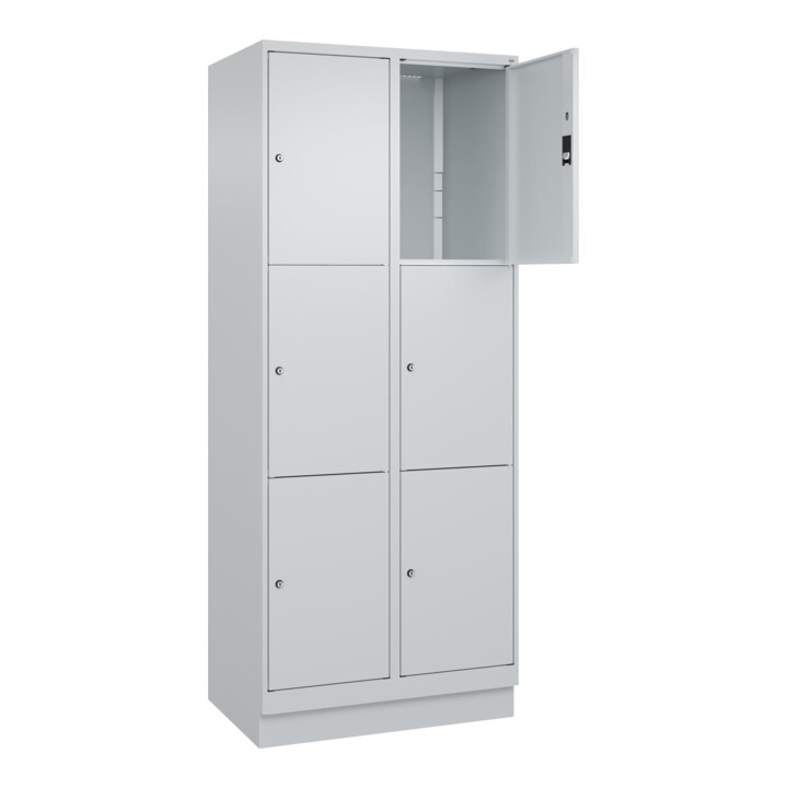 C+P Schließfachschrank Classic PLUS, Sockel, 2 Abteile, 1950x800x500mm, 7035/703 Innenhöhe Gefach oben (oberes 599 mm Front RAL 7035 Lichtgrau
