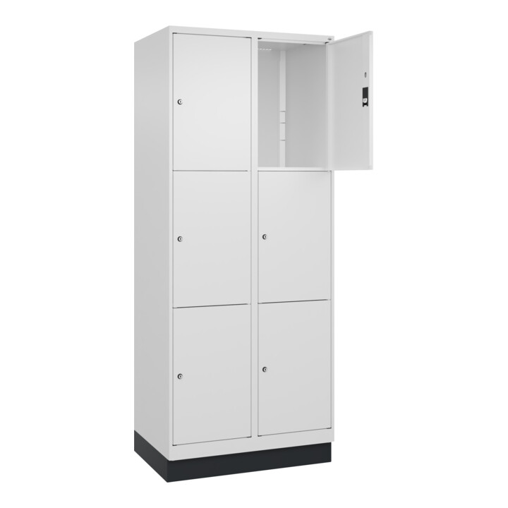 C+P Schließfachschrank Classic PLUS, Sockel, 2 Abteile, 1950x800x500mm, 9016/901 Innenhöhe Gefach oben (oberes 599 mm Front RAL 9016 Verkehrsweiß