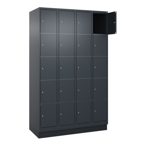 C+P Schließfachschrank Classic PLUS, Sockel, 4 Abteile, 1950x1200x500mm, 7016/70 Innenhöhe Gefach oben (oberes 365 mm Front RAL 7016 Anthrazitgrau