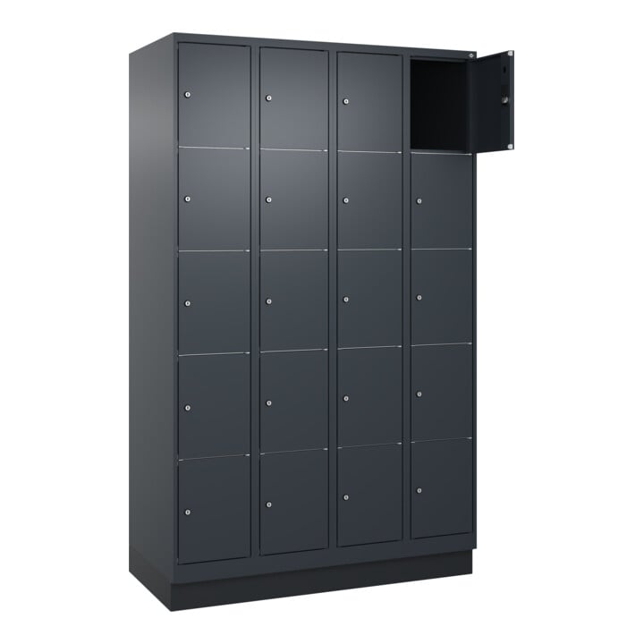C+P Schließfachschrank Classic PLUS, Sockel, 4 Abteile, 1950x1200x500mm, 7016/70 Innenhöhe Gefach oben (oberes 365 mm Front RAL 7016 Anthrazitgrau