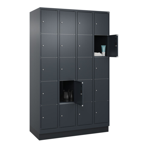 C+P Schließfachschrank Classic PLUS, Sockel, 4 Abteile, 1950x1200x500mm, 7016/70 Innenhöhe Gefach oben (oberes 365 mm Front RAL 7016 Anthrazitgrau